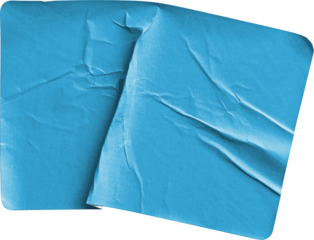 Overlapping Wrinkled Blue Stickers isolated on transparent background