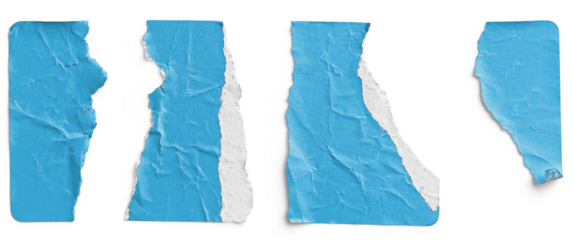 Blue Sticker Torn into Four Irregular Strips