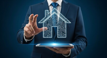 Modern real estate technology concept digital home represented on tablet screen
