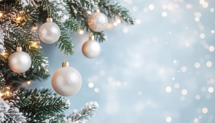 Christmas ornament decoration on pine tree holiday celebration festive environment soft focus viewpoint joyful concept for the winter season