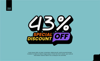 43% Off Sale logotype Special Discount Promotion Template with Pop Art blue Background