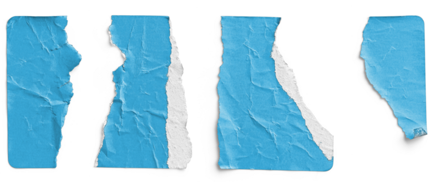 Blue Sticker Torn into Four Irregular Strips