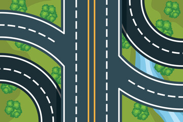 Detailed vector illustration of urban roads, intersections, and flowing waterways, representing city planning, traffic routes, and transportation structure. Ideal for maps and infrastructure themes.