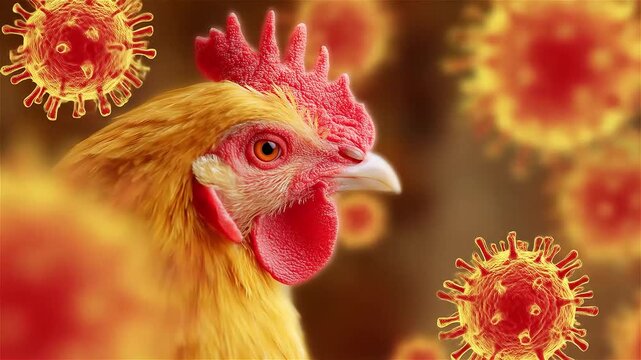Exploring the connection between chickens and viruses in an imaginative animated journey focusing on poultry health