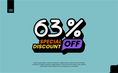 63% Off Sale logotype Special Discount Promotion Template with Pop Art blue Background