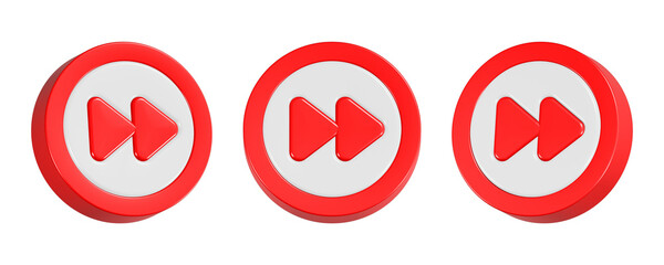 3d rendering icon fast forward in red color