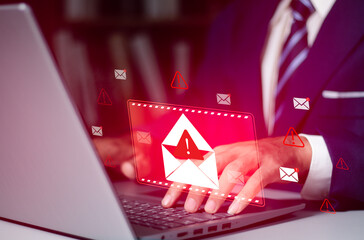 New email notification and internet communication concept, Email inbox alert and spam virus with warning, email security protection alert, email technology icon, junk mail compromised information.