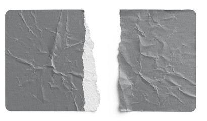 Torn Grey Paper Sticker Split into Two Halves