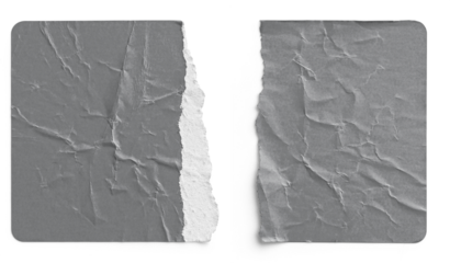 Torn Grey Paper Sticker Split into Two Halves