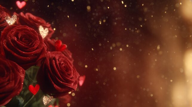 Gifting red glitter roses and hearts for a romantic valentine's day celebration, expressing love and passion