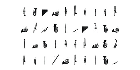 Musical Instrument Icons Collection Monochrome Illustrations for Creative Projects
