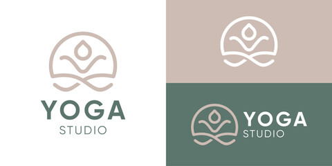 Creative simple yoga studio logo template. Zen and meditation person logo design vector illustration.