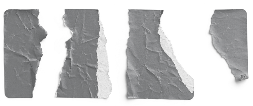 Grey Sticker Torn into Four Irregular Strips