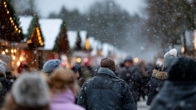 Festive winter market with twinkling lights for the holiday season. - Powered by Adobe