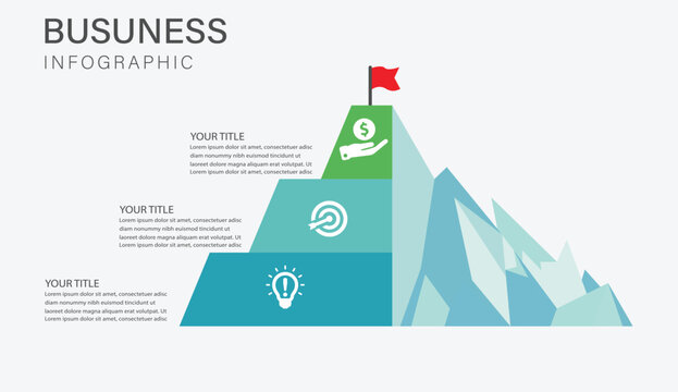 3 Step Mountain Goal Infographic, Business Success Pyramid, Achievement Step Diagram, Corporate Goal Progression, Business Growth Mountain Chart, Step-by-Step Success Infographic, Goal Achievement Lay
