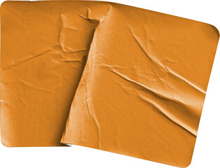 Overlapping Wrinkled Orange Stickers isolated on transparent background