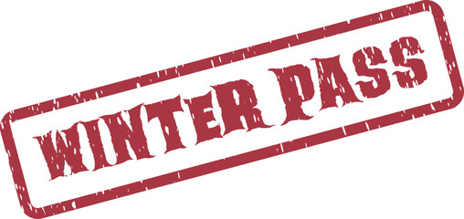 Red distressed rubber stamp with Winter Pass text for seasonal access and event entry