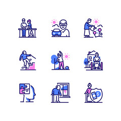 Senior people - modern line design style icons set