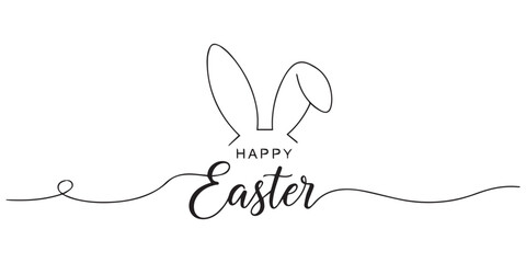 Easter text with rabbit ears line art Vector