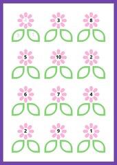 Mathematics workbook, the number of bonds, pink flowers, preschool education, elementary school., logic assignment. Find the number.