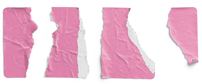 Pink Sticker Torn into Four Irregular Strips