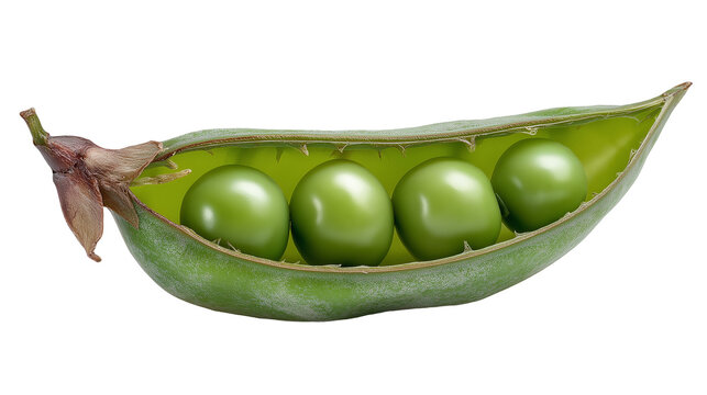 Peas in half open pod isolated on white and trasparent background, cut out png