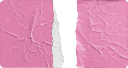 Torn Pink Paper Sticker Split into Two Halves isolated on transparent background