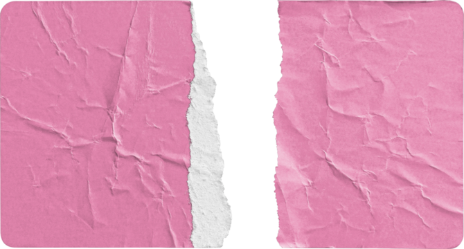 Torn Pink Paper Sticker Split into Two Halves isolated on transparent background