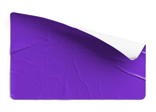 Torn and Wrinkled Purple Sticker Peeling Back