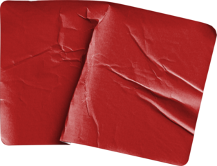 Overlapping Wrinkled Red Stickers isolated on transparent background
