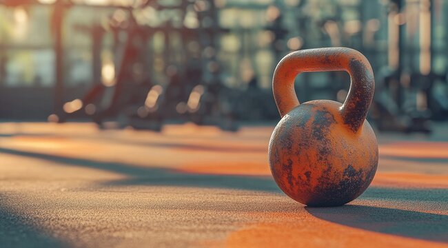 Rusty kettlebell on gym floor (1) - Powered by Adobe