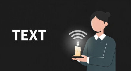 Analog Light Source to Digital Signal: Person Holding Candle with Wi-Fi Icon and Text Space