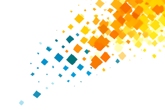 Diamond shapes, scattered in blue orange and yellow hues with a gradient effect, cutout, PNG isolated on white or transparent background