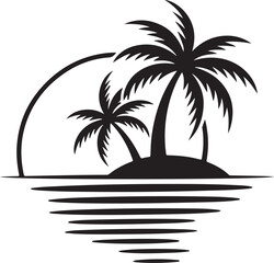 tropical beach retro poster palm trees mountains sunset vector

