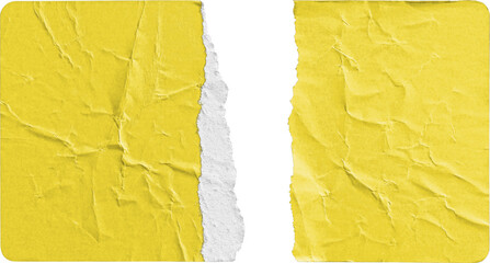 Torn Yellow Paper Sticker Split into Two Halves isolated on transparent background