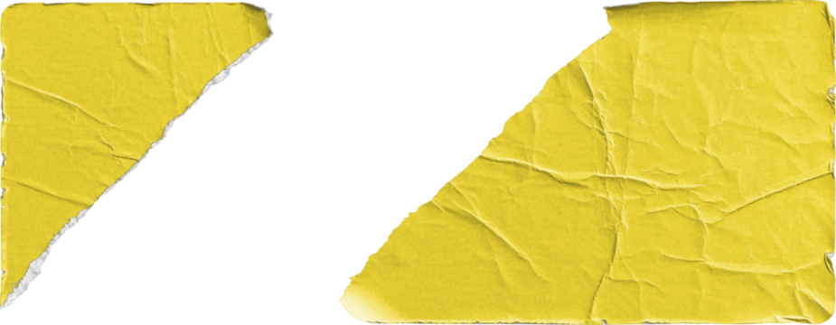 Yellow Torn Sticker in Two Pieces isolated on transparent background