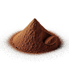 pile of rich brown cocoa powder on a black on transparent background