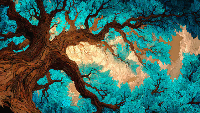 Arbre tortueux lan&ccedil;ant ses branches vers le ciel, illustration
