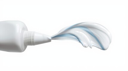Close-up of fresh blue and white striped toothpaste squeezing from a tube. Dental hygiene, whitening and mint flavor concept isolated on white.