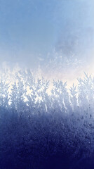 Naklejka premium Frosty window texture at top fading to clean cool gradient below, winter poster 