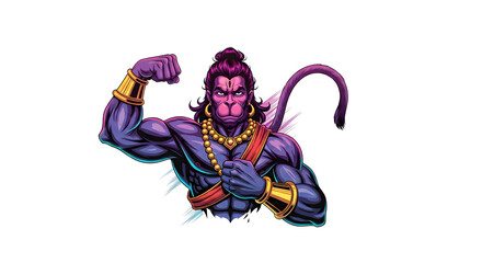 Powerful Lord Hanuman portrait showing strength and devotion isolated on white background illustration