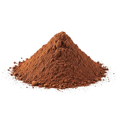 pile of rich brown cocoa powder on a black on transparent background