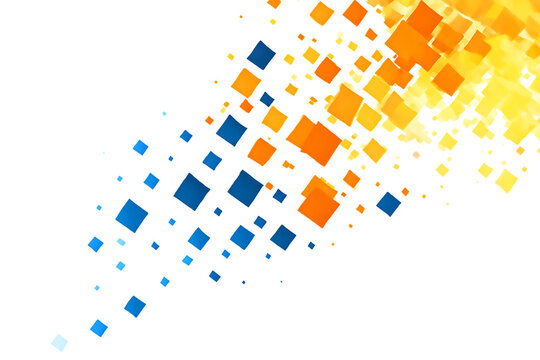 Pattern, abstract of blue and orange squares fading into yellow light on black, cutout, PNG isolated on white or transparent background