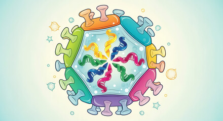 Genetic Virus Vector: Colorful Adenovirus Capsid Containing Multiple DNA Strands for Gene Therapy and Medical Research