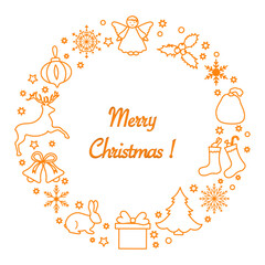 Christmas wreath design with festive icons and Merry Christmas text in center as background