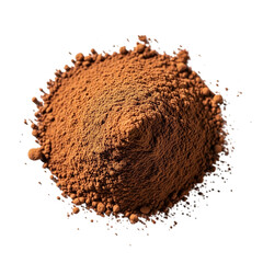 pile of rich brown cocoa powder on a black on transparent background