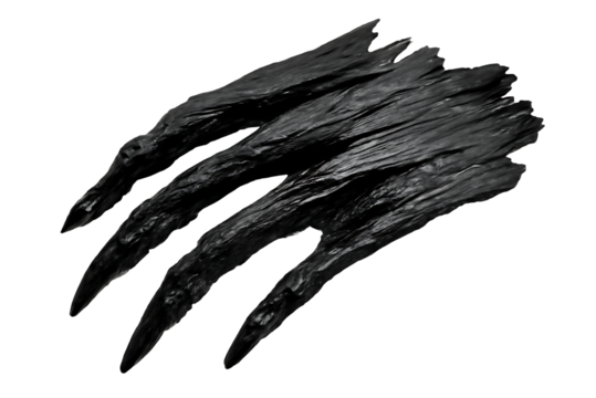 Claw marks, dark textured with sharp pointed tips and rough edges, cutout, PNG isolated on white or transparent background