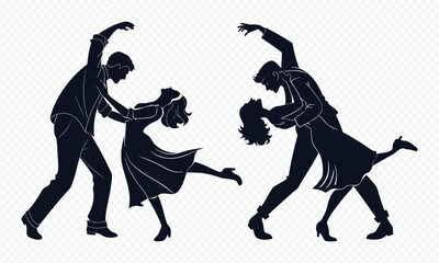 a passionate couple elegantly dancing a lively swing dance showcasing rhythmic movement and joyful connection silhouette high quality