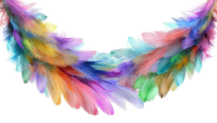 Colorful feather arc against black background