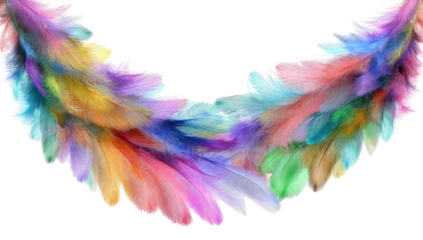 Colorful feather arc against black background